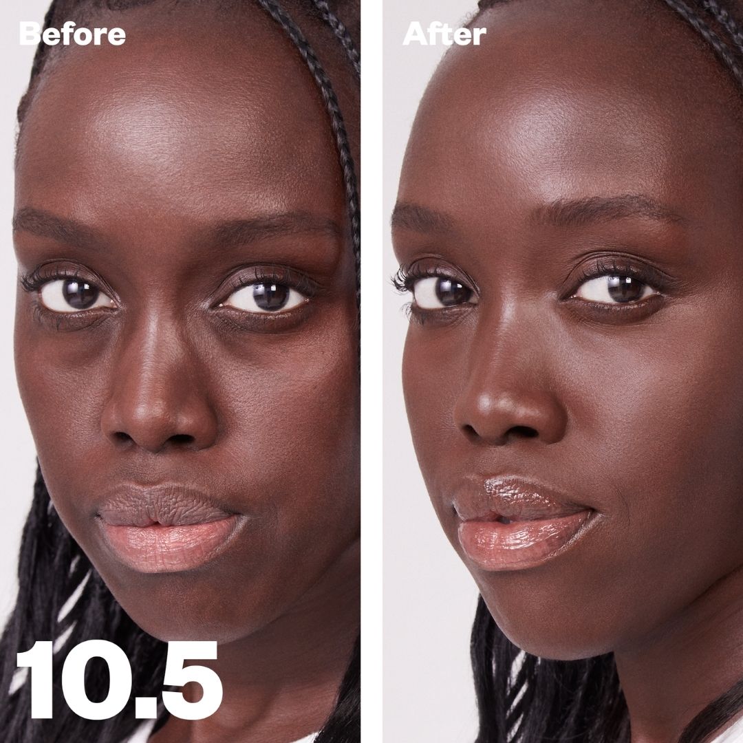 Tone 10.5 Rich deep with neutral undertones. Before and after on model.