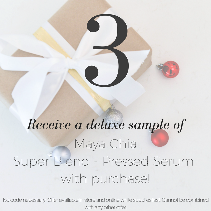 giveaway day 3: receive a deluxe sample of maya chia super blend pressed serum with purchase!