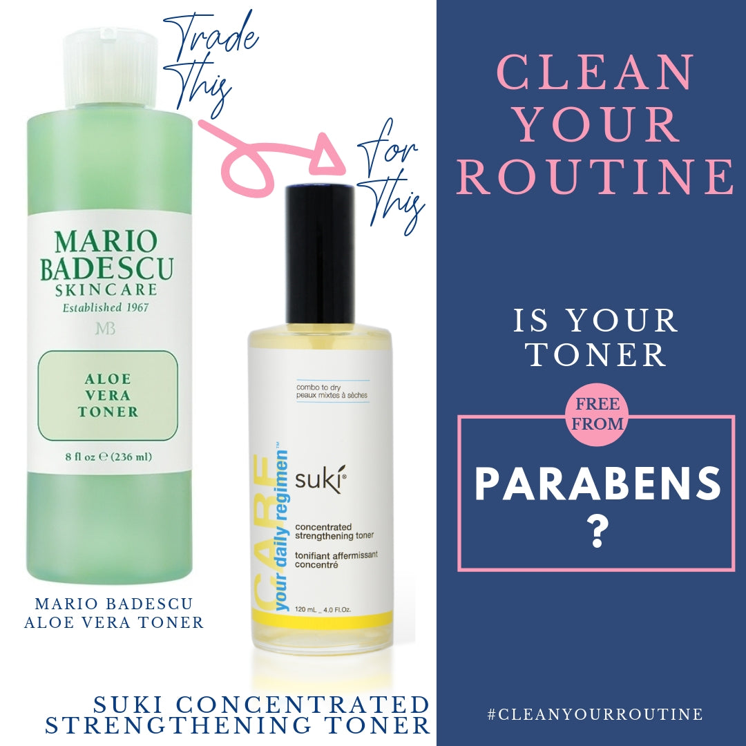 clean your routine. trade mario badescu skincare aloe vera toner for suki concentrated strengthening toner. is your toner free from parabens? 