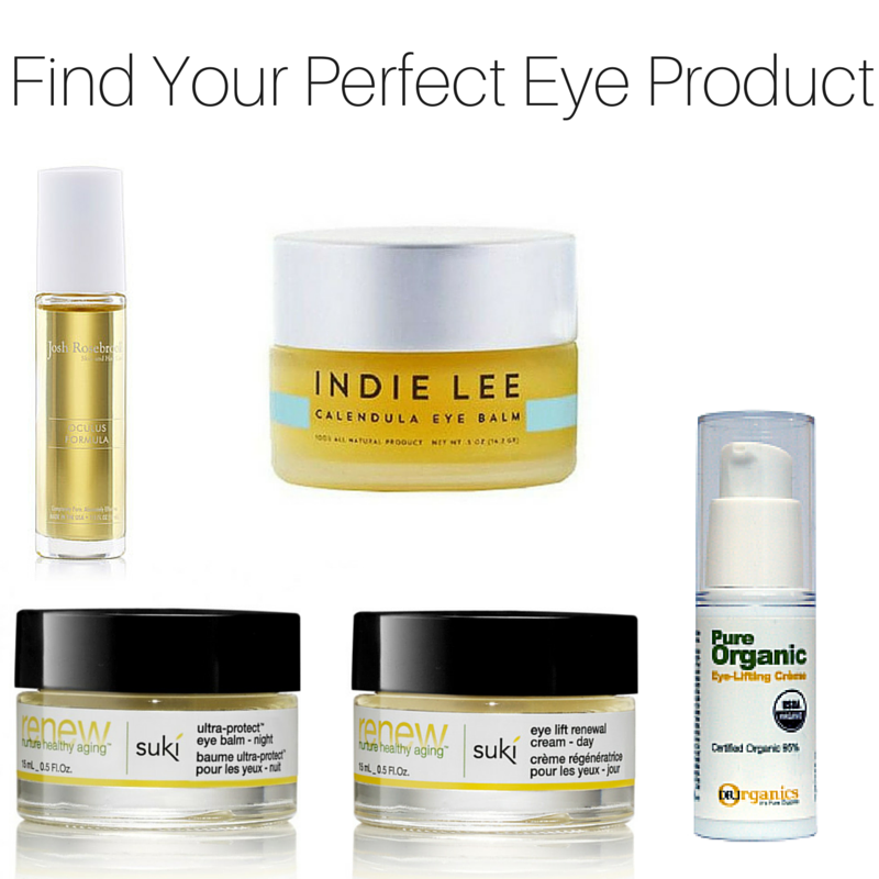 find your perfect eye product. pictured: josh rosebrook oculus formula, indie lee calendula eye balm, suki ultra-protect eye balm, suki eye lift renewal, pure organic eye-lifting cream