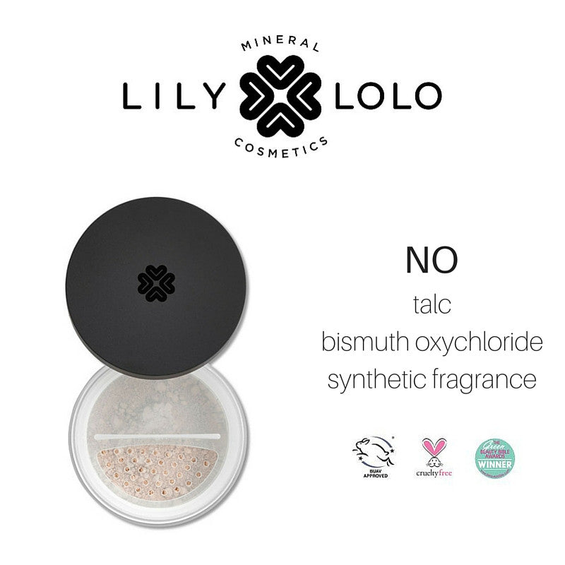 lily lolo powder: no talc, bismuth oxychloride, synthetic fragrance 