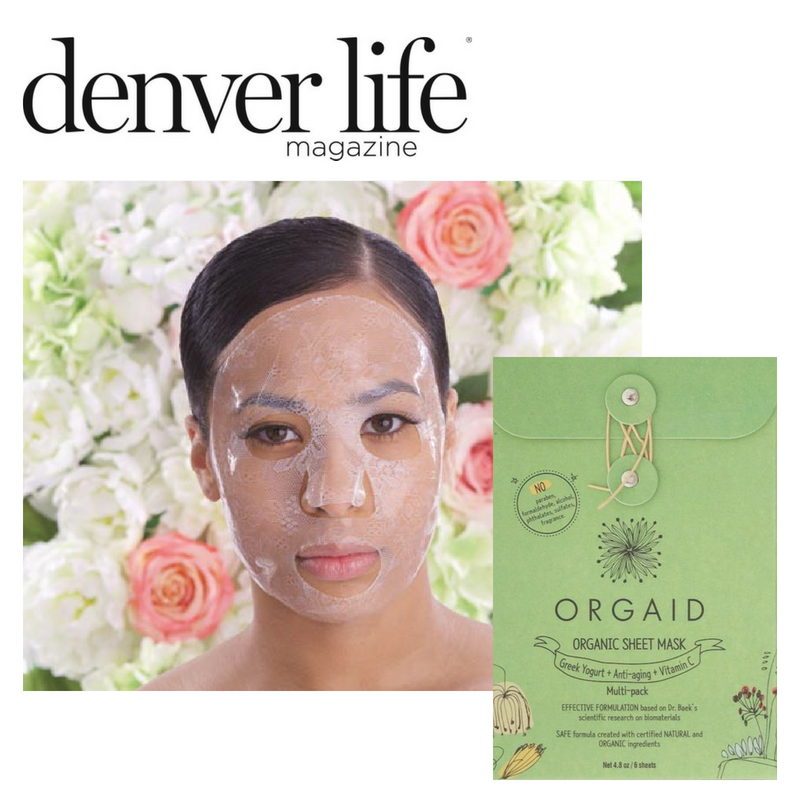 orgaid organic sheet mask. article from denver life magazine