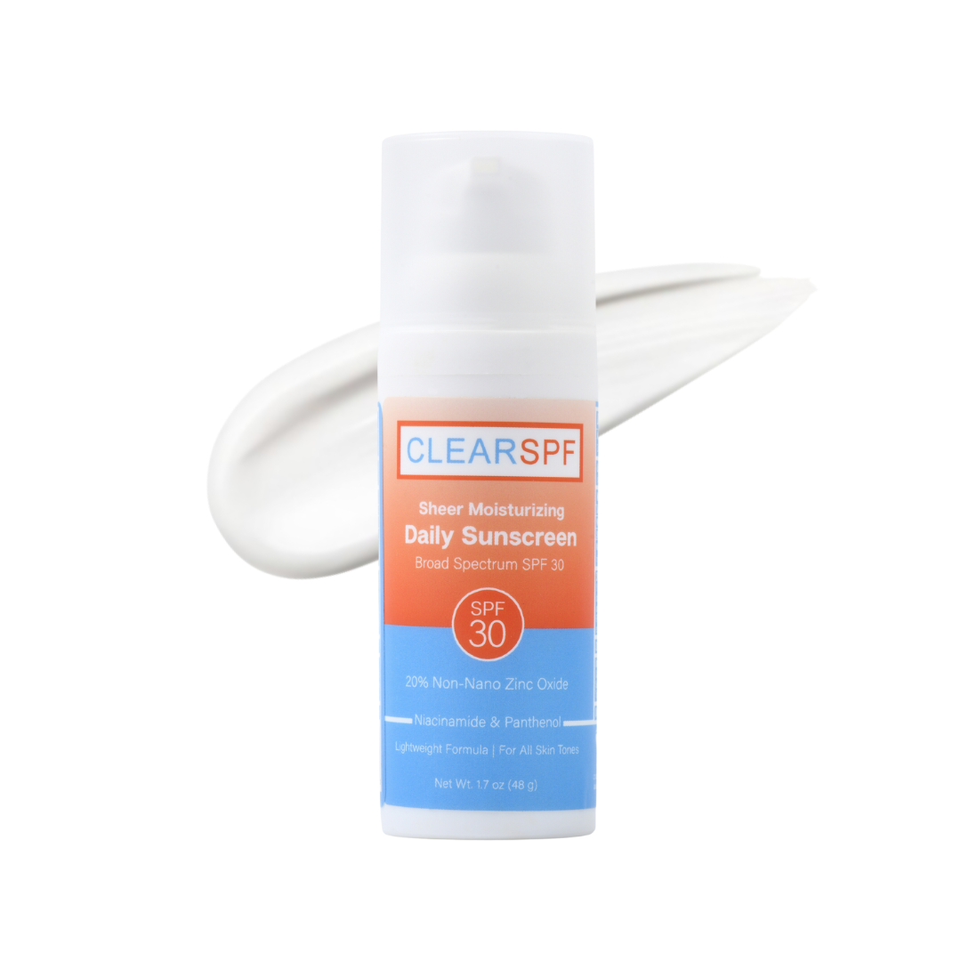 Clear SPF Sheer Sunscreen with swatch at AILLEA