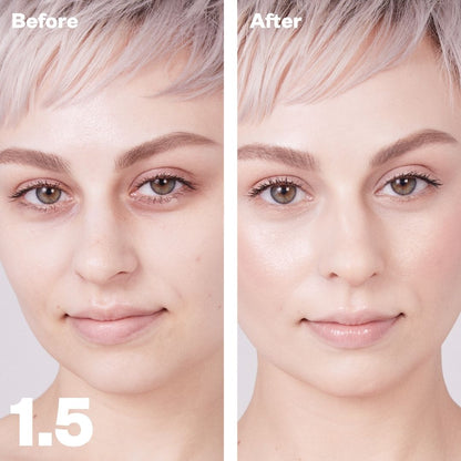 Kosas Revealer Concealer - Tone 1.5 Light with pink undertones before and after on models skin covers dark circles - AILLEA