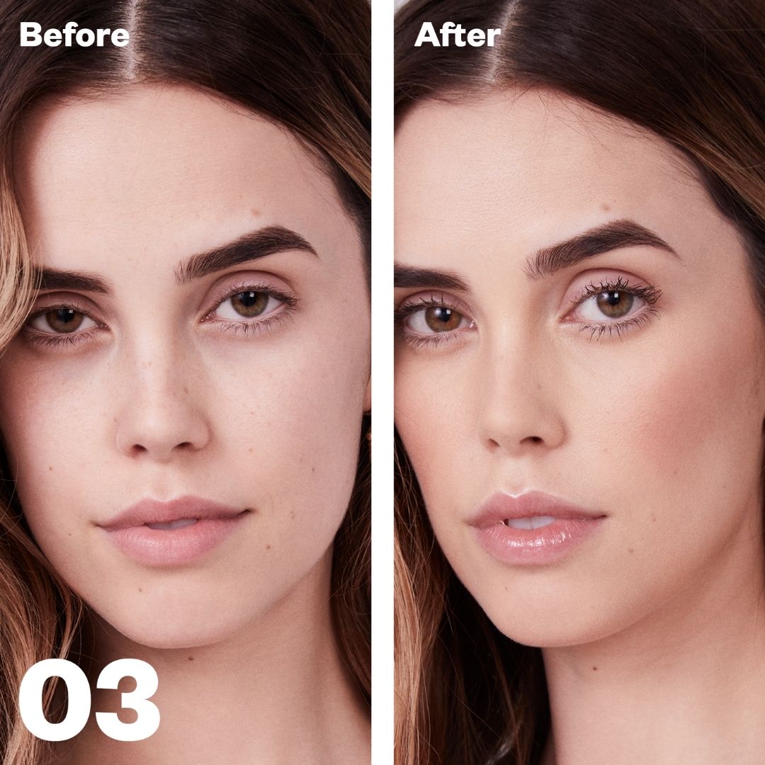 Kosas Revealer Concealer - Tone 03 Light with subtle golden undertones before and after on models skin - AILLEA