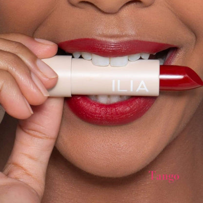 ILIA Color Block High Impact Lipstick - AILLEA - Tango: Deep Red with Neutral Undertones on Models Lips