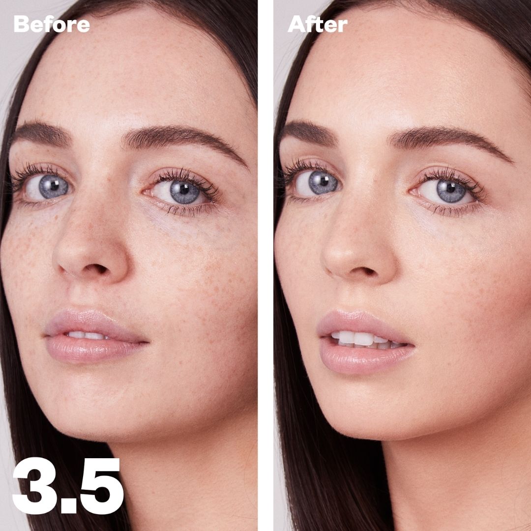 Kosas Revealer Concealer - Tone 3.5 Light with golden undertones. Before and after on models skin, covers freckles and hyperpigmentation - AILLEA
