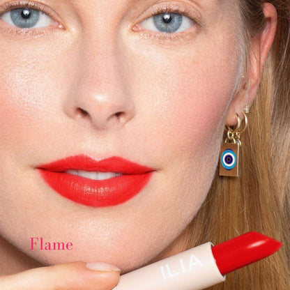 ILIA Color Block High Impact Lipstick - AILLEA - Flame: Fire Red with Warm Undertones on Models Lips