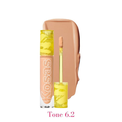 Kosas Revealer Concealer - Tone 6.2 Medium with neutral peach undertones and swatch - AILLEA
