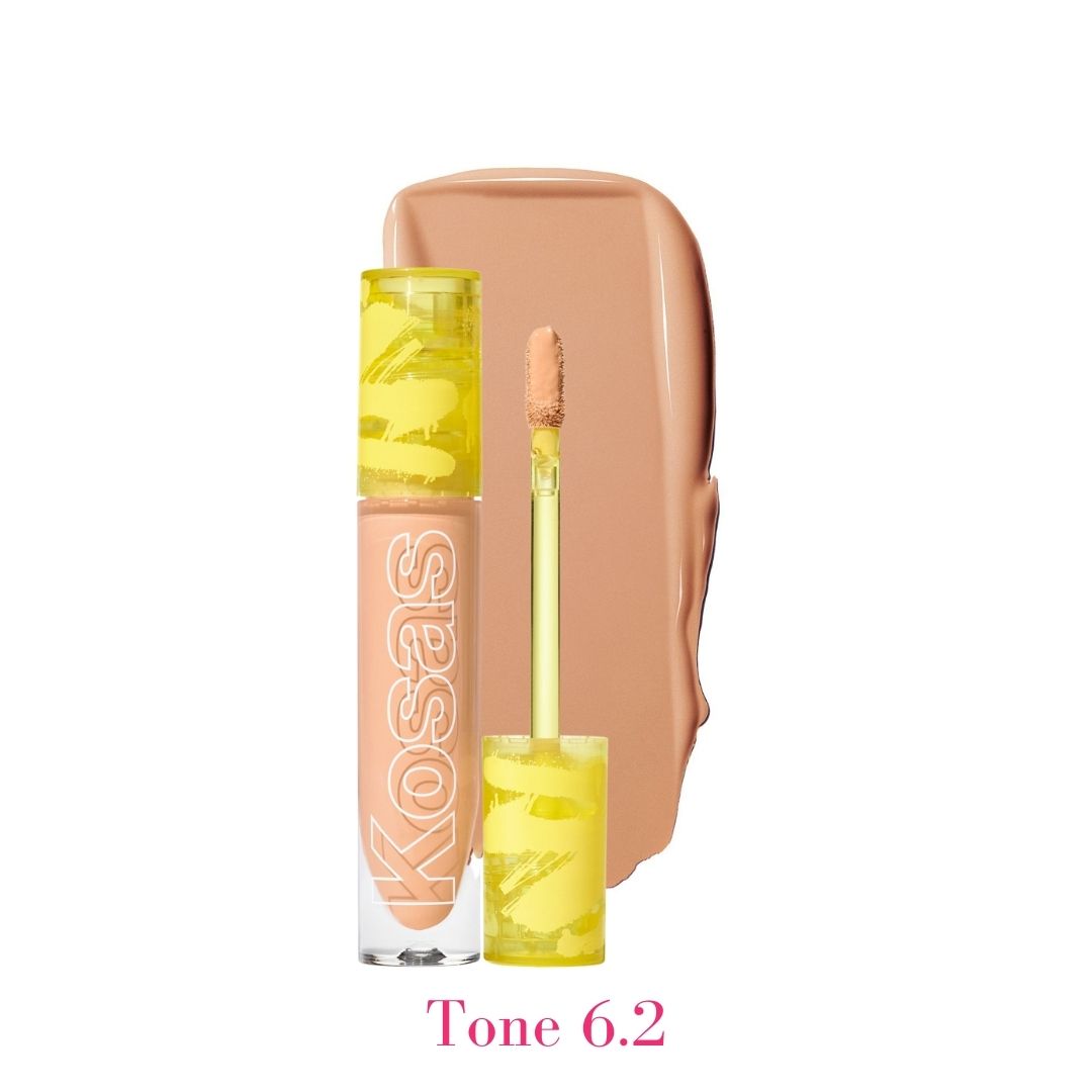 Kosas Revealer Concealer - Tone 6.2 Medium with neutral peach undertones and swatch - AILLEA