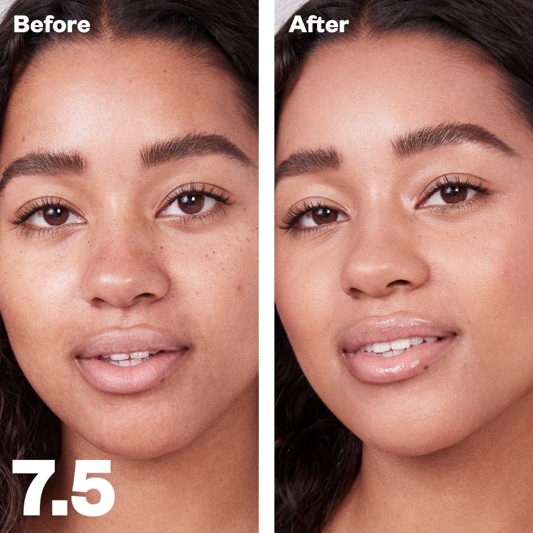 Kosas Revealer Concealer - Tone 7.5 Tan with subtle peach undertones. Before and after on models skin. Covers freckles, dark circles and evens skin tone. - AILLEA