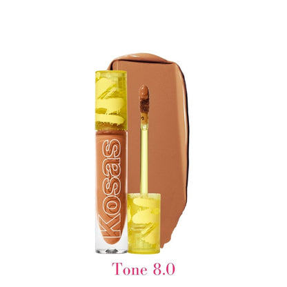 Kosas Revealer Concealer - Tone 08 Tan with golden undertones and swatch - AILLEA