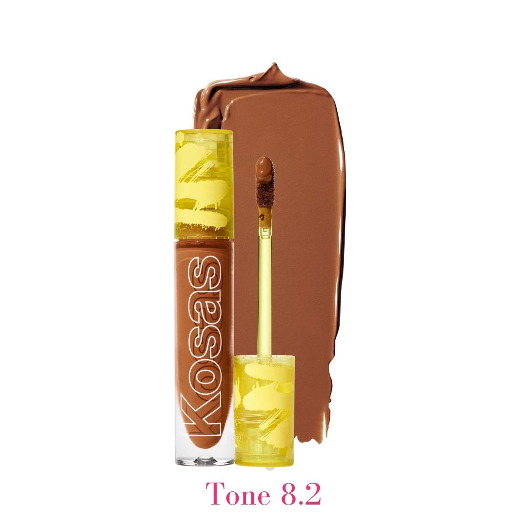 Kosas Revealer Concealer - Tone 8.2 Deep with golden undertones and swatch - AILLEA