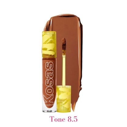 Kosas Revealer Concealer - Tone 8.5 Deep with cool orange-red undertones and swatch - AILLEA
