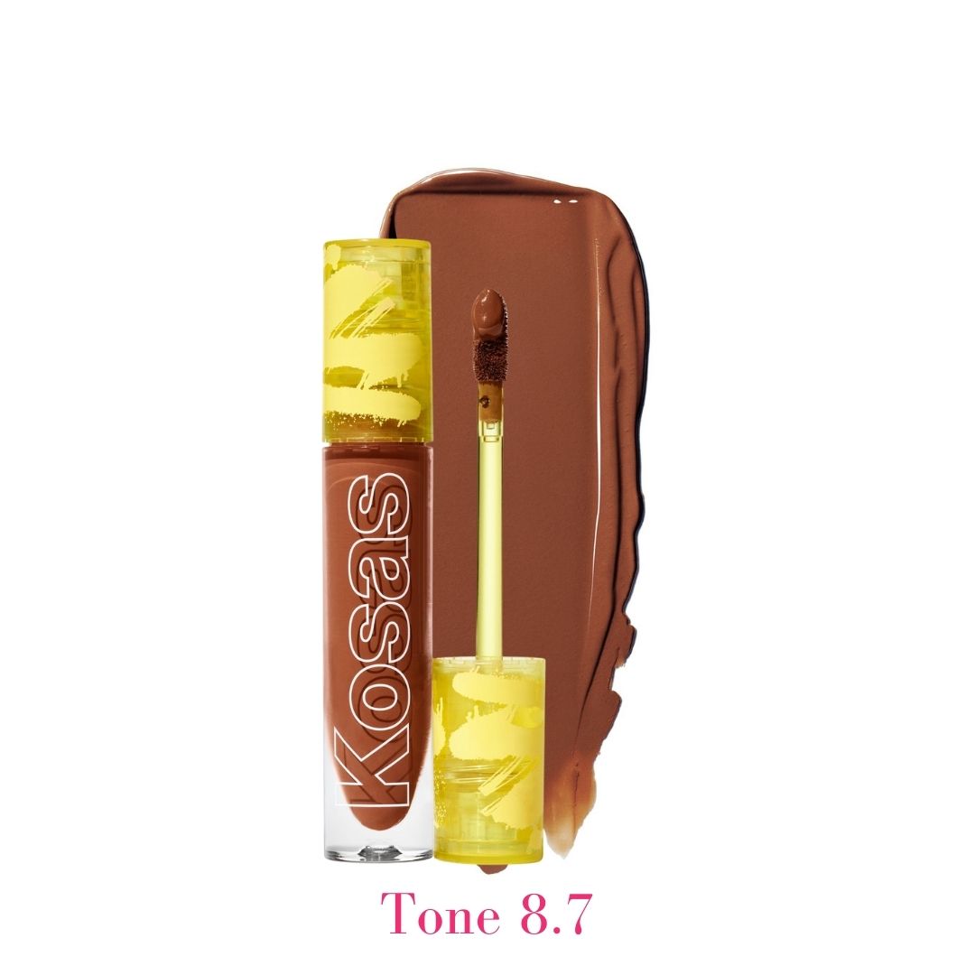Kosas Revealer Concealer - Tone 8.7 Dark with neutral golden undertones and swatch - AILLEA