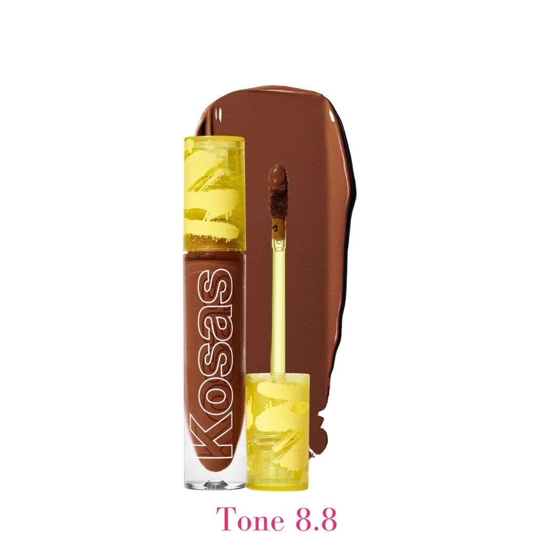 Kosas Revealer Concealer - Tone 8.8 Deep with neutral olive undertones and swatch - AILLEA