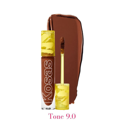 Kosas Revealer Concealer - Tone 09 Deep with cool red undertones and swatch - AILLEA