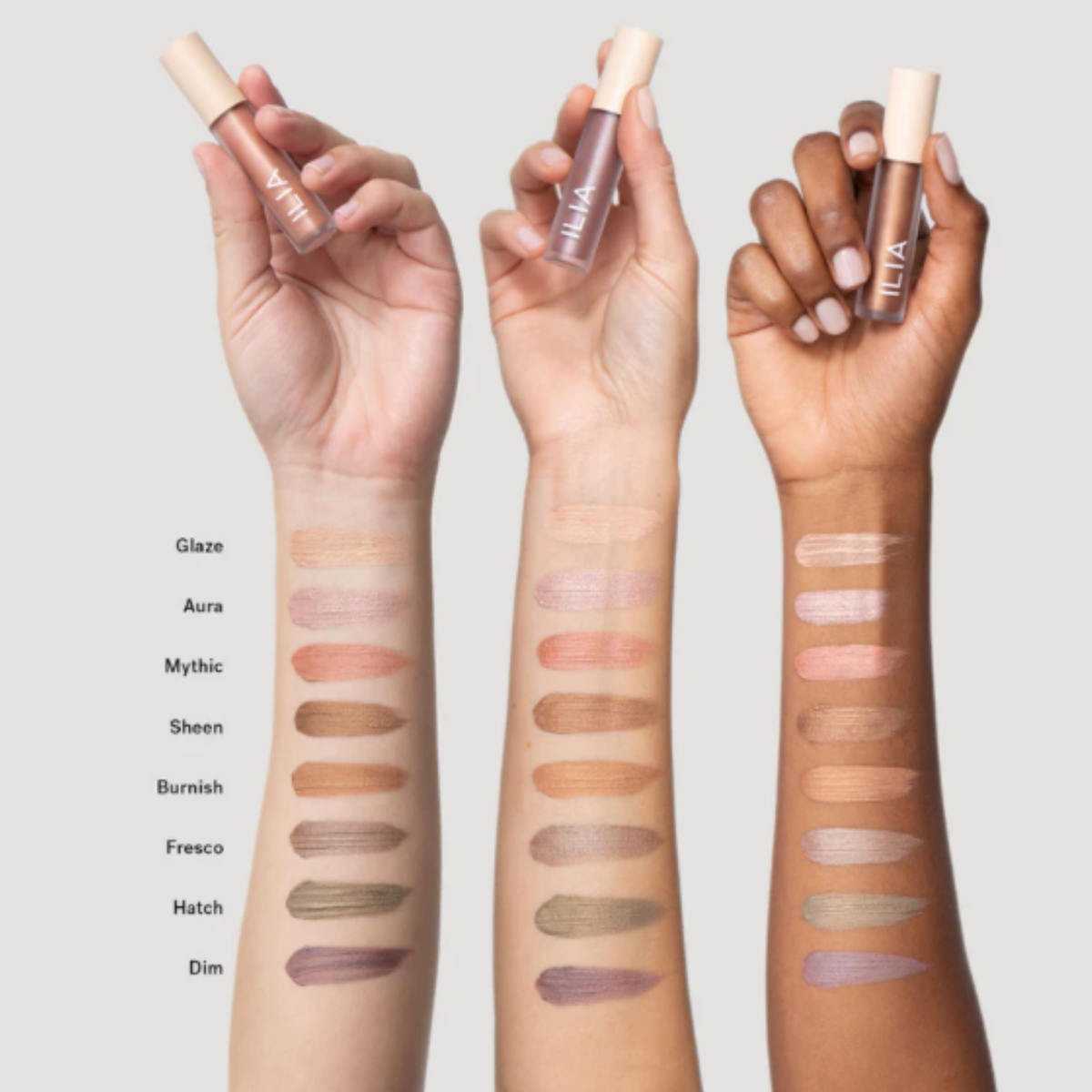 ILIA Liquid Powder Chromatic Eye Tint Arm Swatches - AILLEA